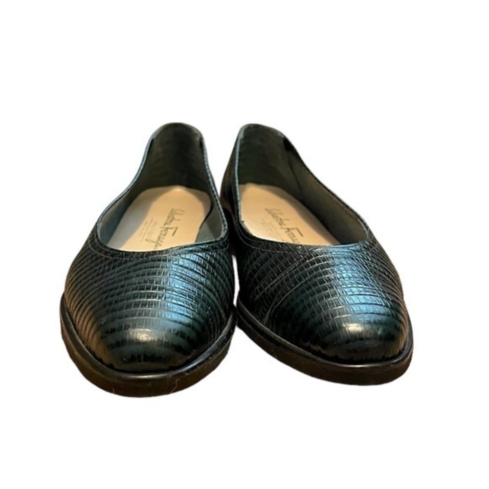 Salvatore Ferragamo Ballet Flat Black and Forest Green Snakeskin Shoes